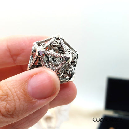 Flying Inner Dragon Metal D20 Dice Sets & Games Fennek and Finch Silver