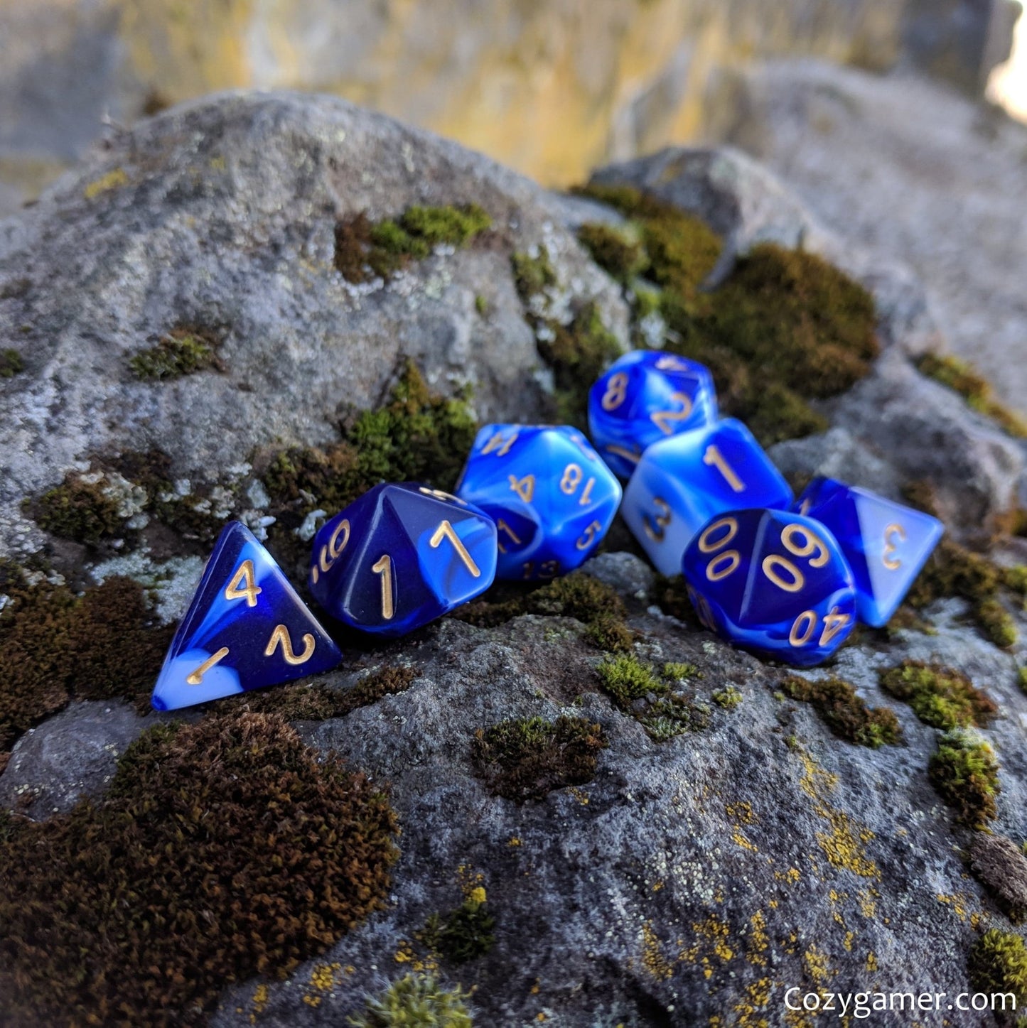 Force Field Dice Set – 7-Piece Blue White Opaque Marbled Acrylic DnD Dice Dice sets Fennek and Finch