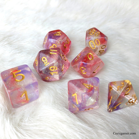 Fuchsia DnD Dice Set, Purple and Red Translucent Glitter Dice Dice sets Fennek and Finch
