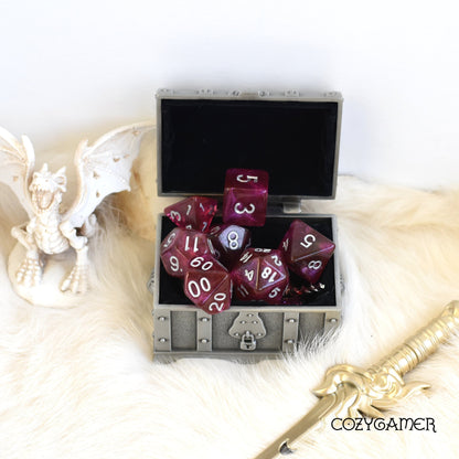 Fuchsia Will O Wisp Dice Set. Glitter TTRPG Dice