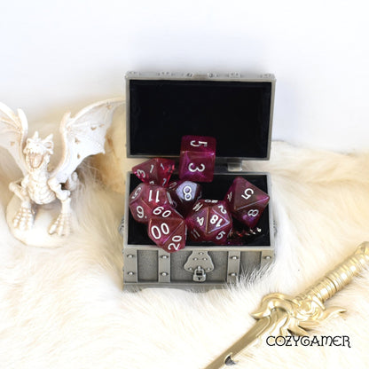 Fuchsia Will O Wisp Dice Set. Glitter TTRPG Dice Dice Sets & Games Fennek and Finch