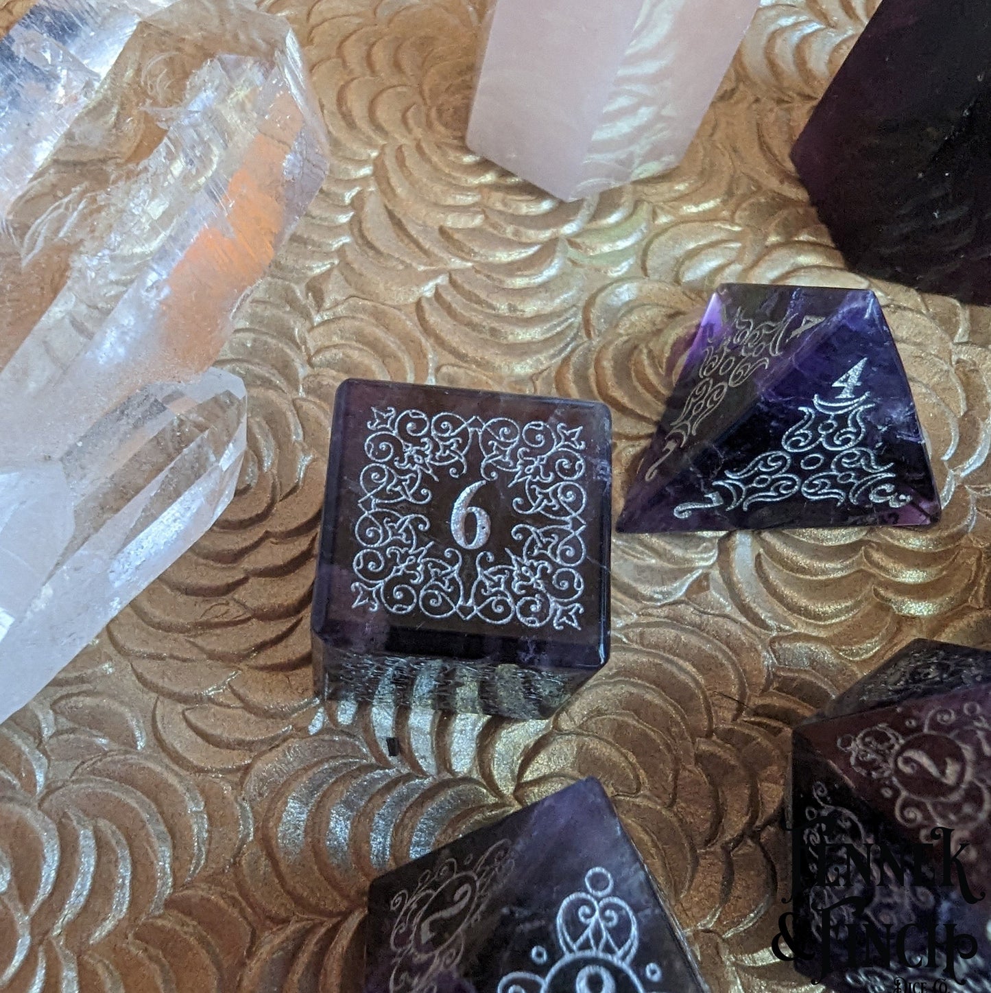 Garden Gate Amethyst Gemstone Dice Set.