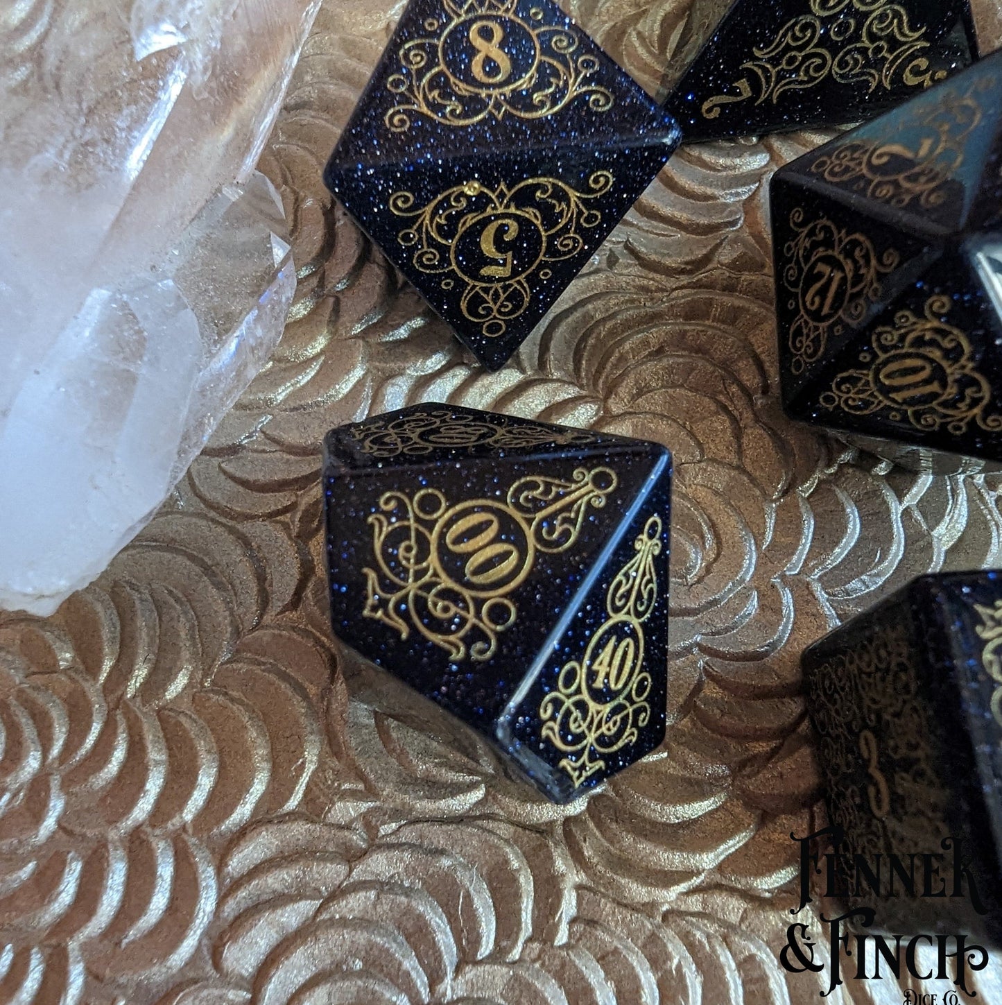 Garden Gate Blue Sandstone Gemstone Dice Set.