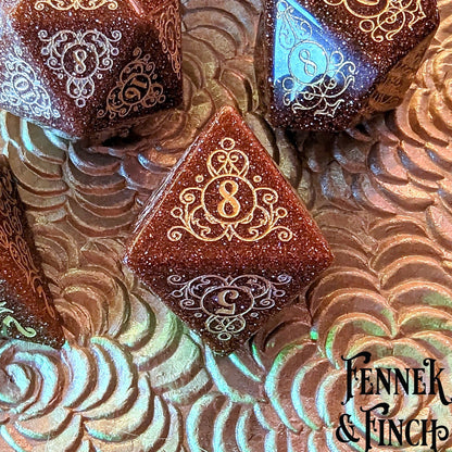 Garden Gate Goldstone Gemstone Dice Set – 7-Piece DnD Dice | Fennek & Finch Dice Sets & Games Fennek and Finch