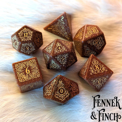 Garden Gate Goldstone Gemstone Dice Set – 7-Piece DnD Dice | Fennek & Finch Dice Sets & Games Fennek and Finch