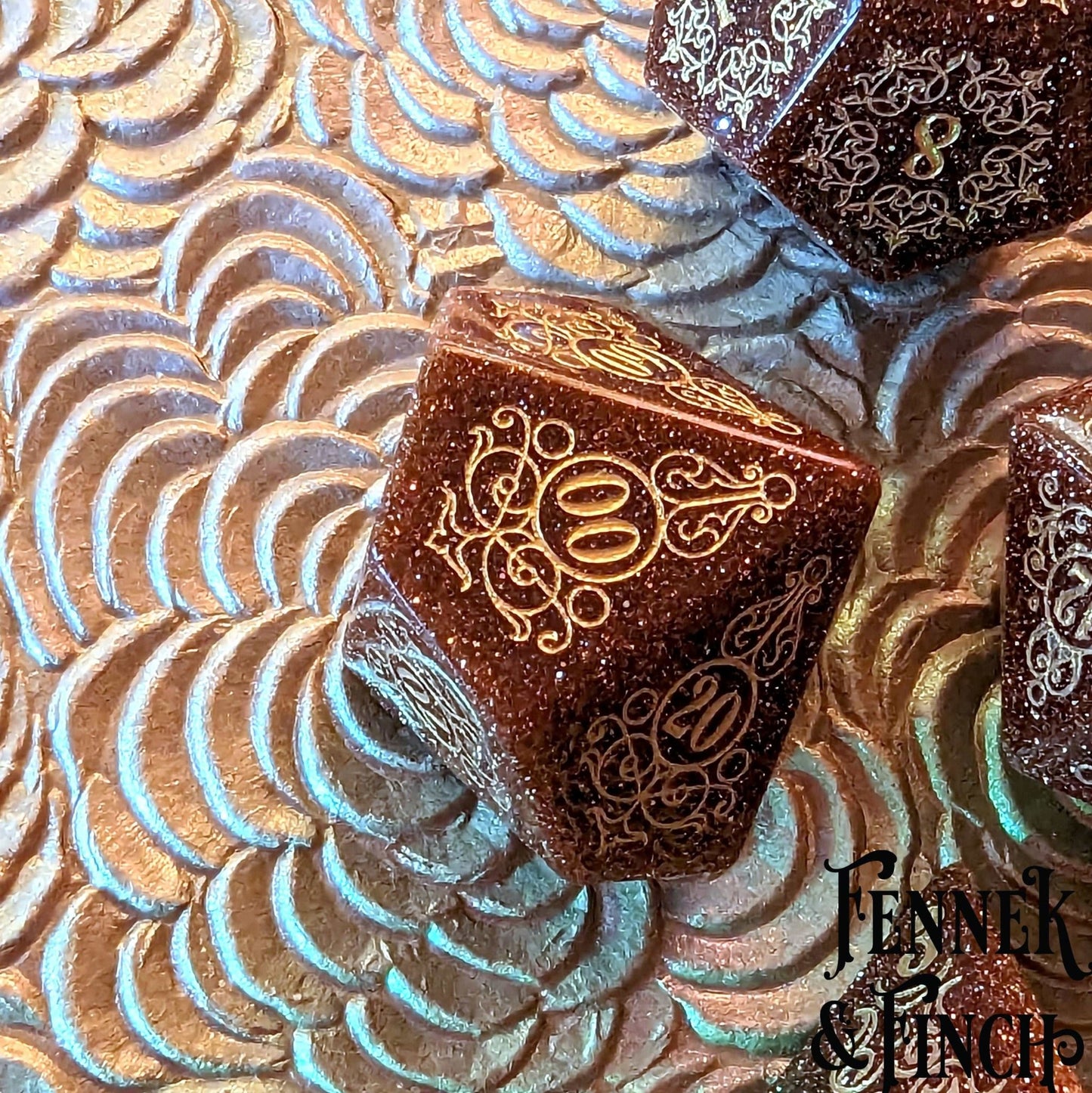 Garden Gate Goldstone Gemstone Dice Set – 7-Piece DnD Dice | Fennek & Finch Dice Sets & Games Fennek and Finch