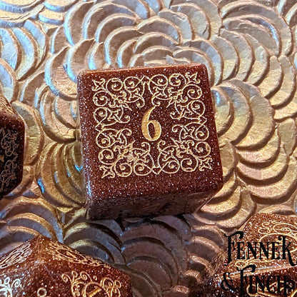 Garden Gate Goldstone Gemstone Dice Set – 7-Piece DnD Dice | Fennek & Finch Dice Sets & Games Fennek and Finch