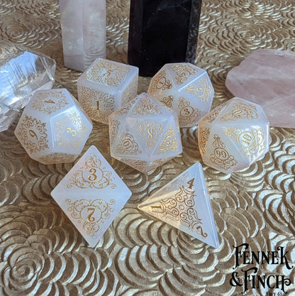 Garden Gate Opalite Gemstone Dice Set – 7-Piece DnD Dice | Fennek & Finch Dice Sets & Games Fennek and Finch
