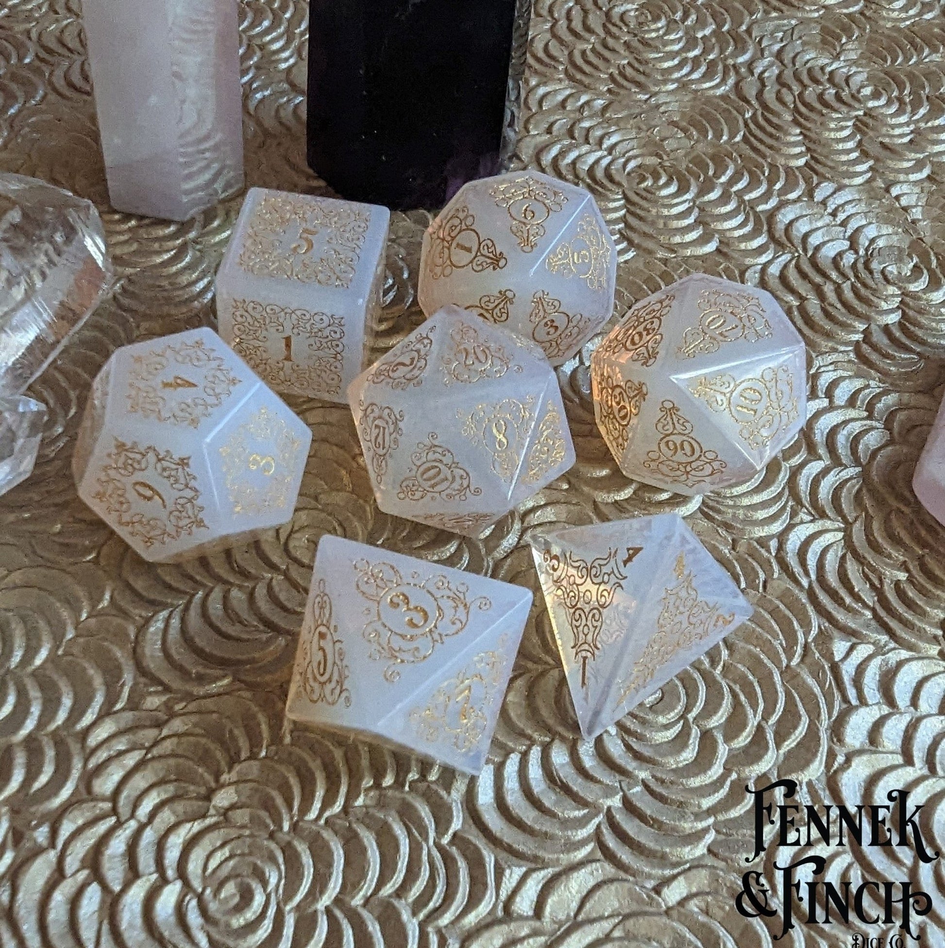 Garden Gate Opalite Gemstone Dice Set – 7-Piece DnD Dice | Fennek & Finch Dice Sets & Games Fennek and Finch