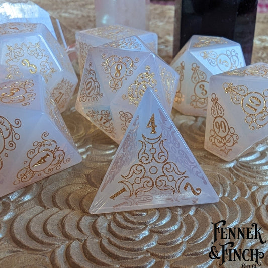 Garden Gate Opalite Gemstone Dice Set – 7 - Piece DnD Dice | Fennek & Finch - Fennek and Finch