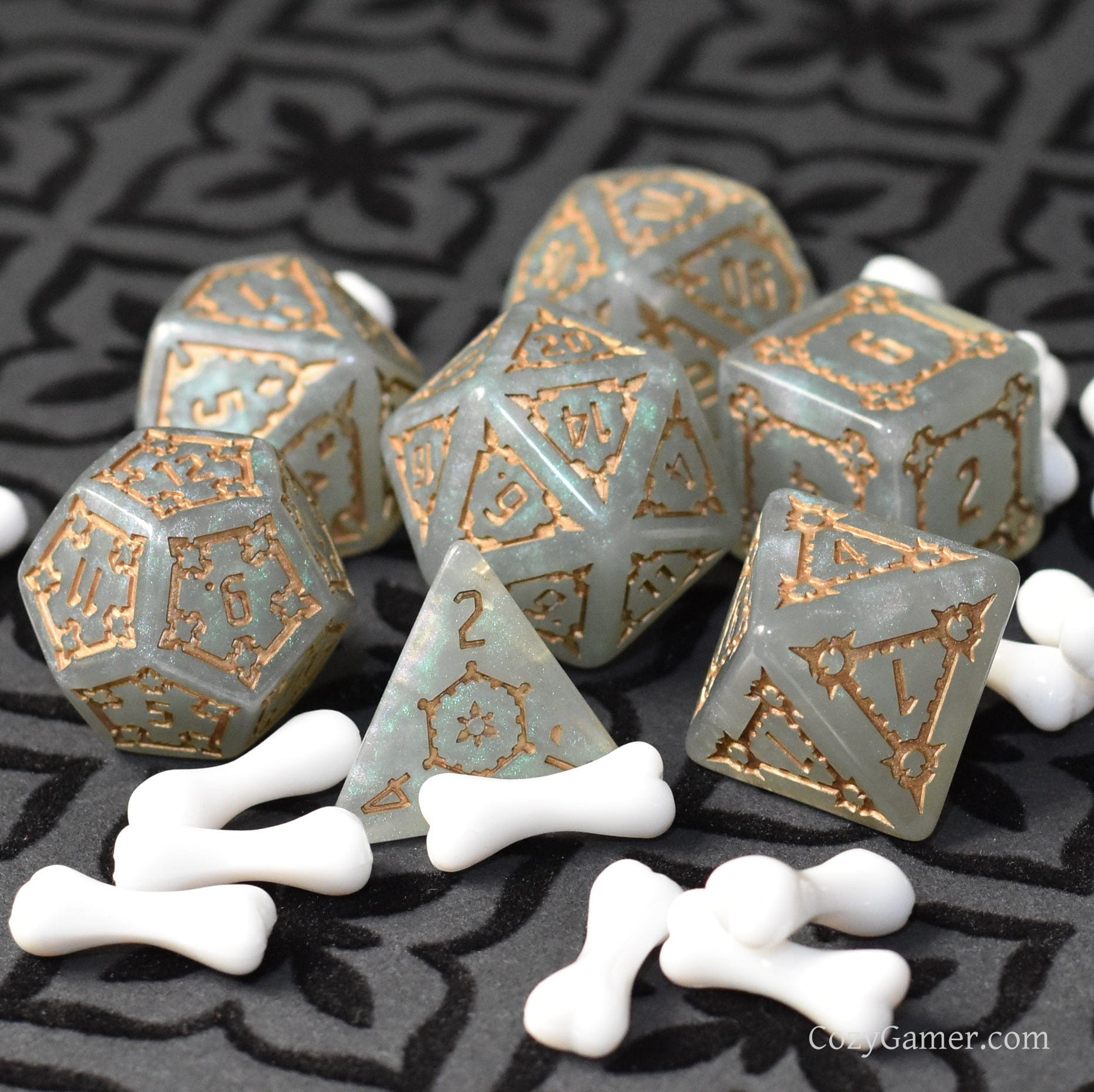 Giant Castle Dice – 7 - Piece Extra Large Resin Detailed Numbers DnD Dice - Fennek and Finch
