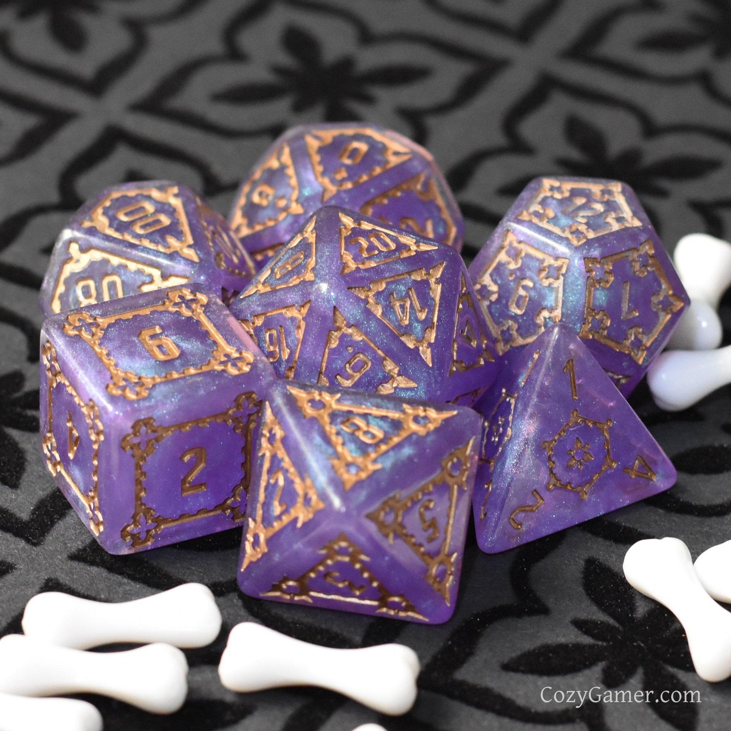 Giant Castle Dice – 7 - Piece Extra Large Resin Detailed Numbers DnD Dice - Fennek and Finch