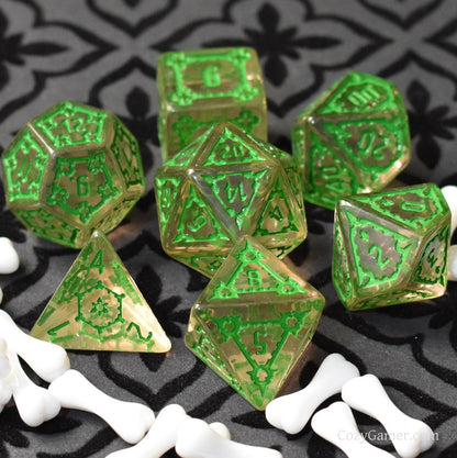 Giant Castle Dice – 7 - Piece Extra Large Resin Detailed Numbers DnD Dice - Fennek and Finch