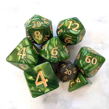 Giant DnD Dice Set - Oversized Green Pearly 7 Piece RPG Dice for Dungeons and Dragons Dice sets Fennek and Finch