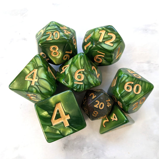Giant DnD Dice Set - Oversized Green Pearly 7 Piece RPG Dice for Dungeons and Dragons - Fennek and Finch