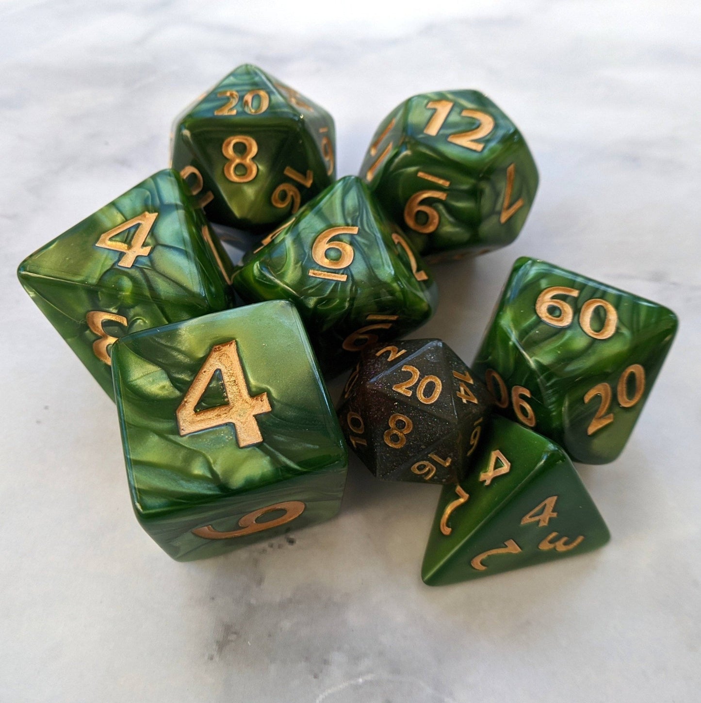 Giant DnD Dice Set - Oversized Green Pearly 7 Piece RPG Dice for Dungeons and Dragons Dice sets Fennek and Finch