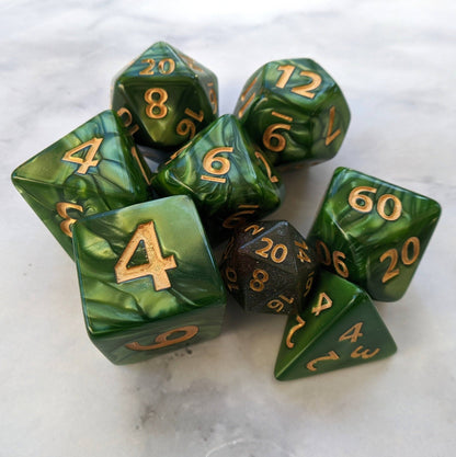 Giant DnD Dice Set - Oversized Green Pearly 7 Piece RPG Dice for Dungeons and Dragons Dice sets Fennek and Finch
