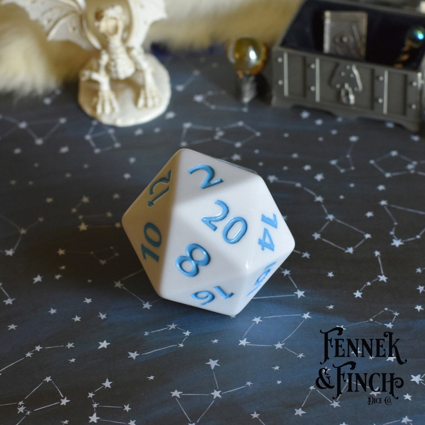Giant White D20 Pink Orange Font – Extra Large 2" DnD Die Dice Sets & Games Fennek and Finch