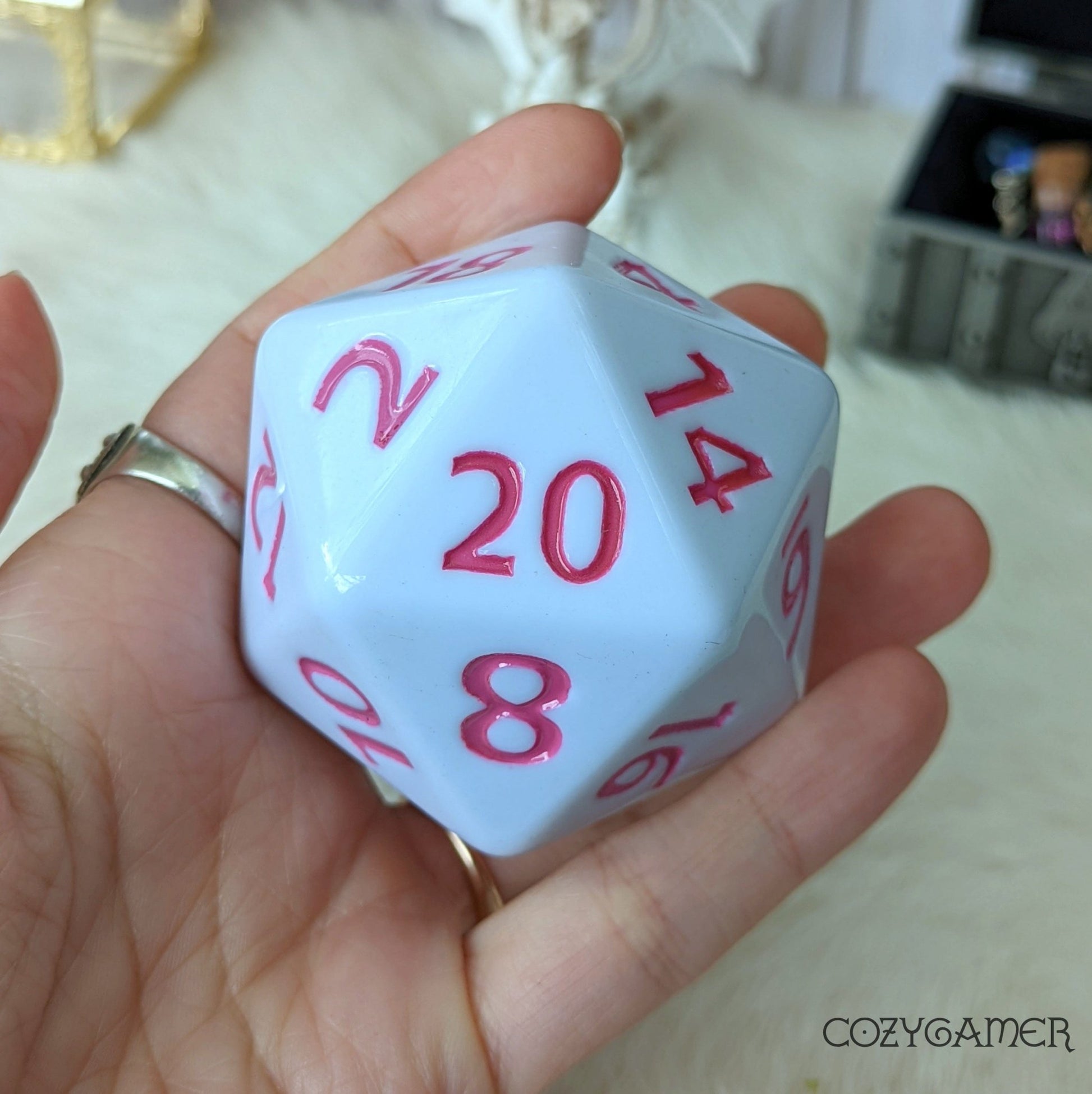 Giant White D20 Pink Orange Font – Extra Large 2" DnD Die Dice Sets & Games Fennek and Finch