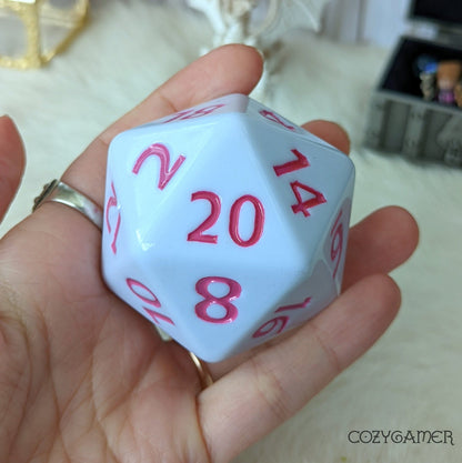 Giant White D20 Pink Orange Font – Extra Large 2" DnD Die Dice Sets & Games Fennek and Finch