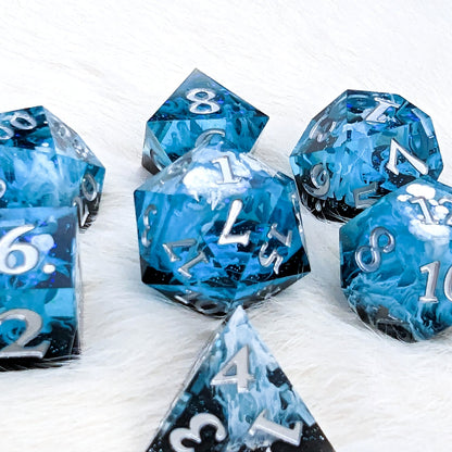 Glacial Ice Sharp Edge Resin DnD Dice Set Dice Sets & Games Fennek and Finch