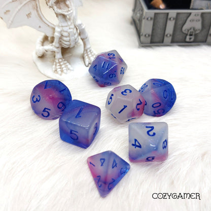 Glow in the Dark White, Blue, and Purple Dice Set