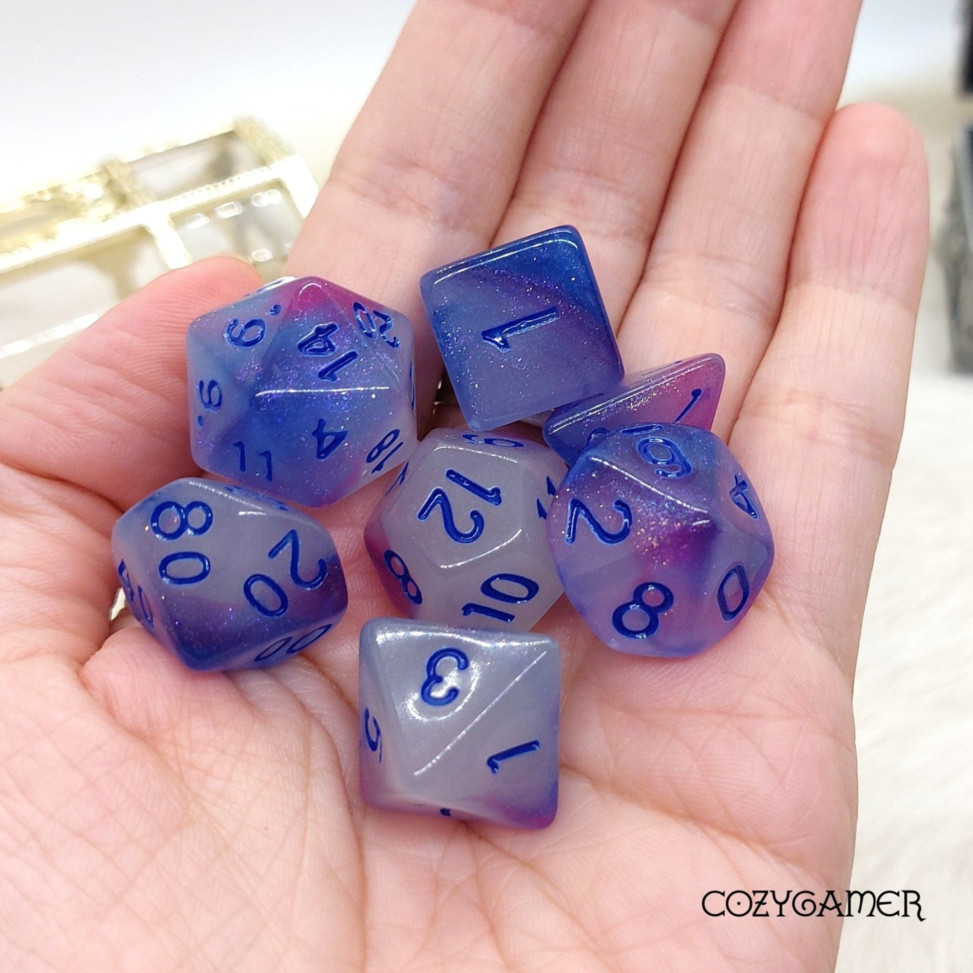 Glow in the Dark White, Blue, and Purple Dice Set Dice sets Fennek and Finch
