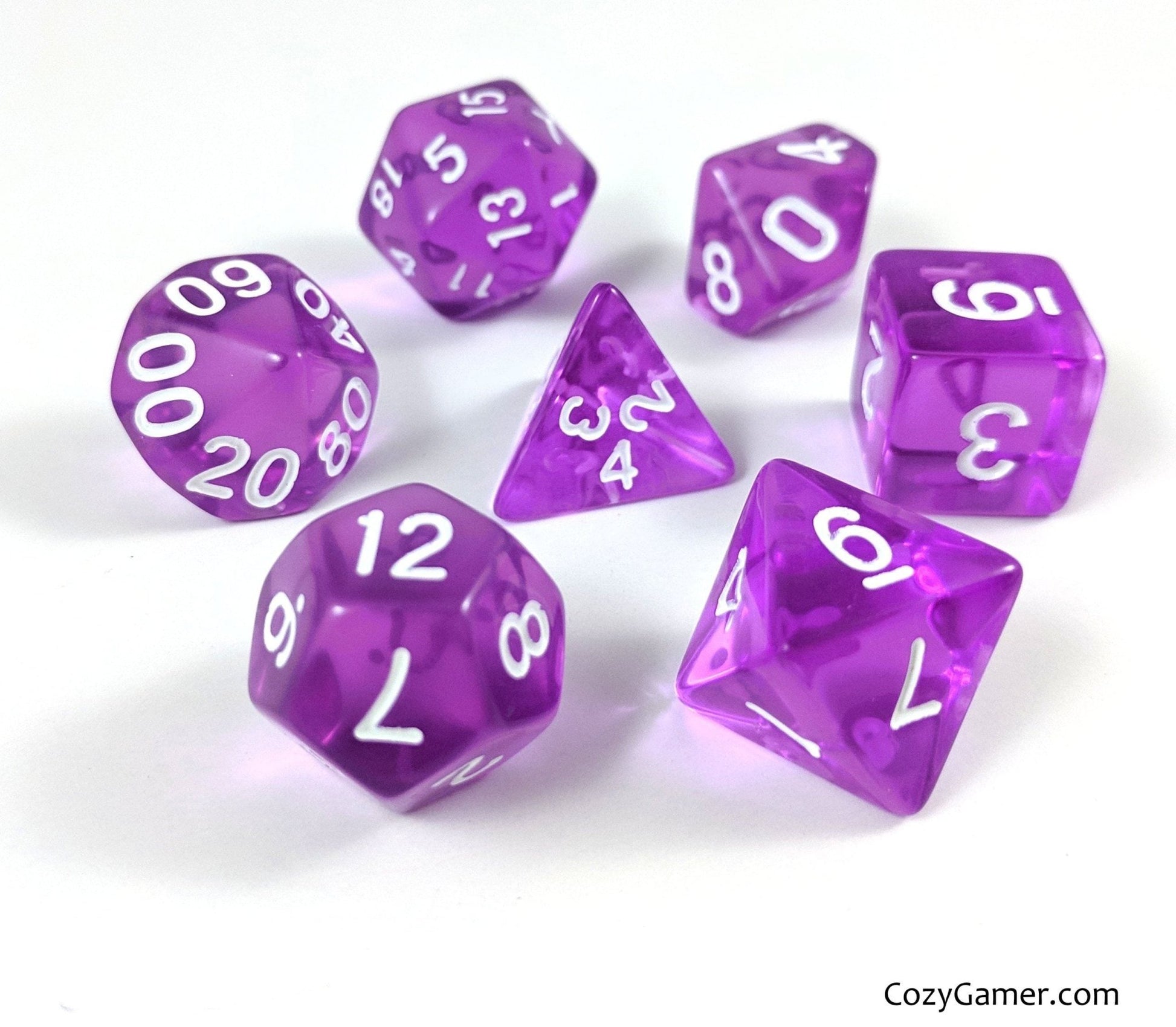 Grape Dice Set – 7-Piece Clear Purple Acrylic DnD Dice Dice sets Fennek and Finch