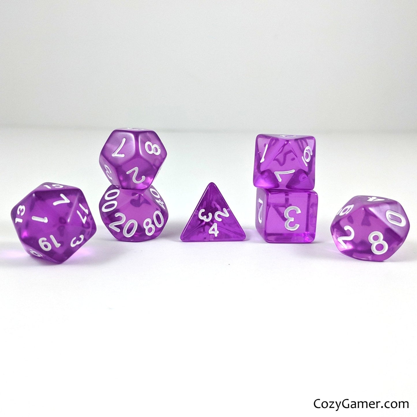 Grape Dice Set – 7-Piece Clear Purple Acrylic DnD Dice Dice sets Fennek and Finch