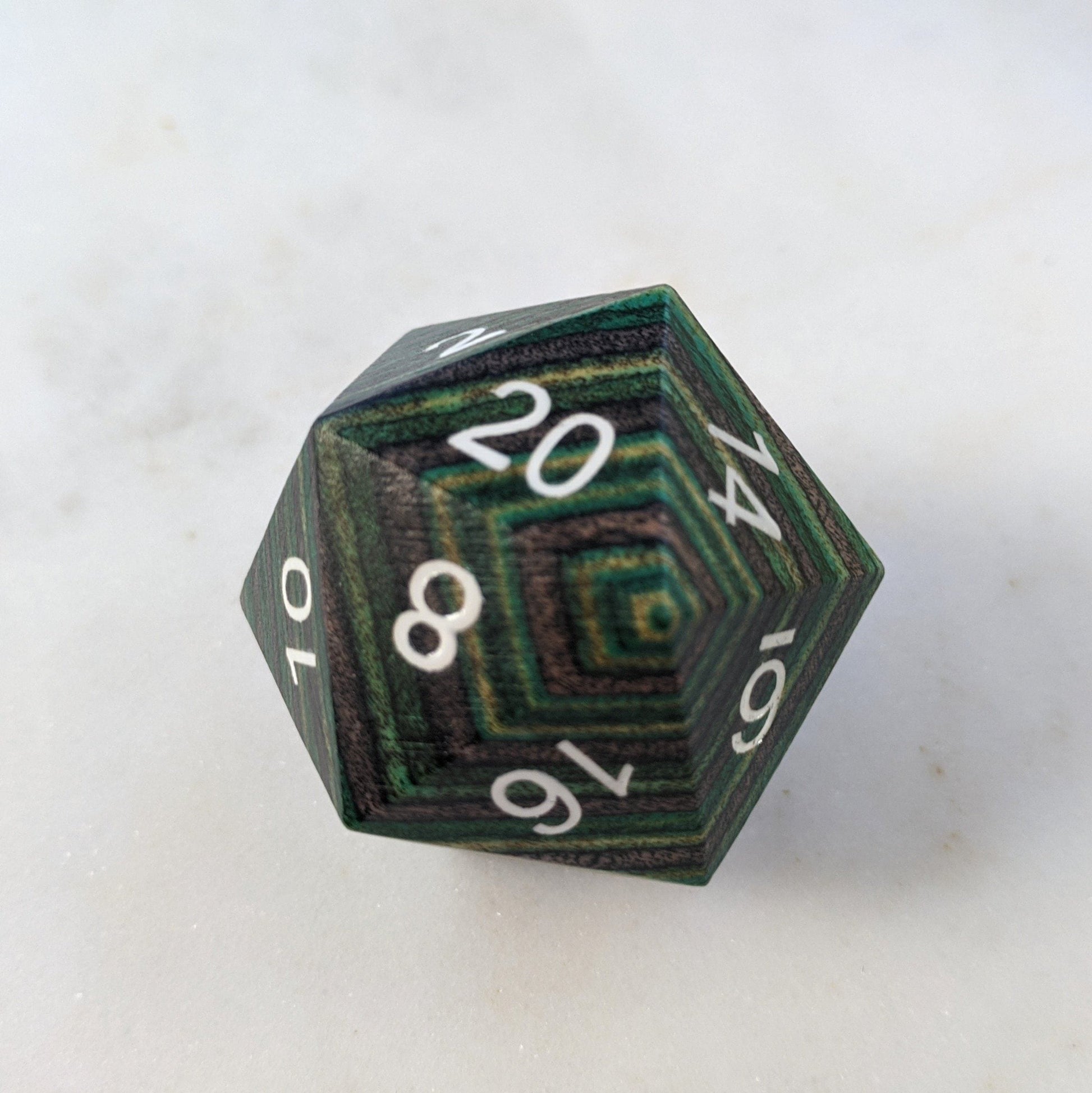 Green and Brown Stripe Large Wood D20 - CozyGamer