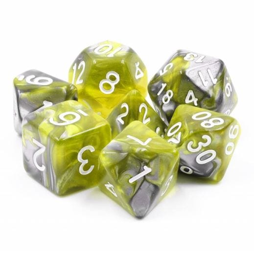 Green Flow Dice Set – 7 - Piece Marbled Green Acrylic DnD Dice - Fennek and Finch