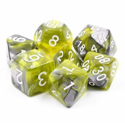 Green Flow Dice Set – 7 - Piece Marbled Green Acrylic DnD Dice - Fennek and Finch