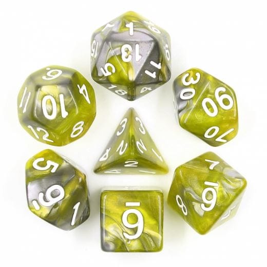 Green Flow Dice Set – 7 - Piece Marbled Green Acrylic DnD Dice - Fennek and Finch