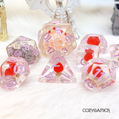 Happy Birthday Dice Set – 8 - Piece Clear Cake Candy Extra D20 DnD Dice - Fennek and Finch