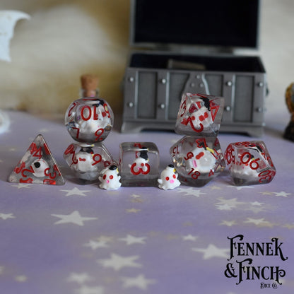 Happy Phantom Dice Set – 7 - Piece Ghost Grey Resin DnD Dice - Fennek and Finch