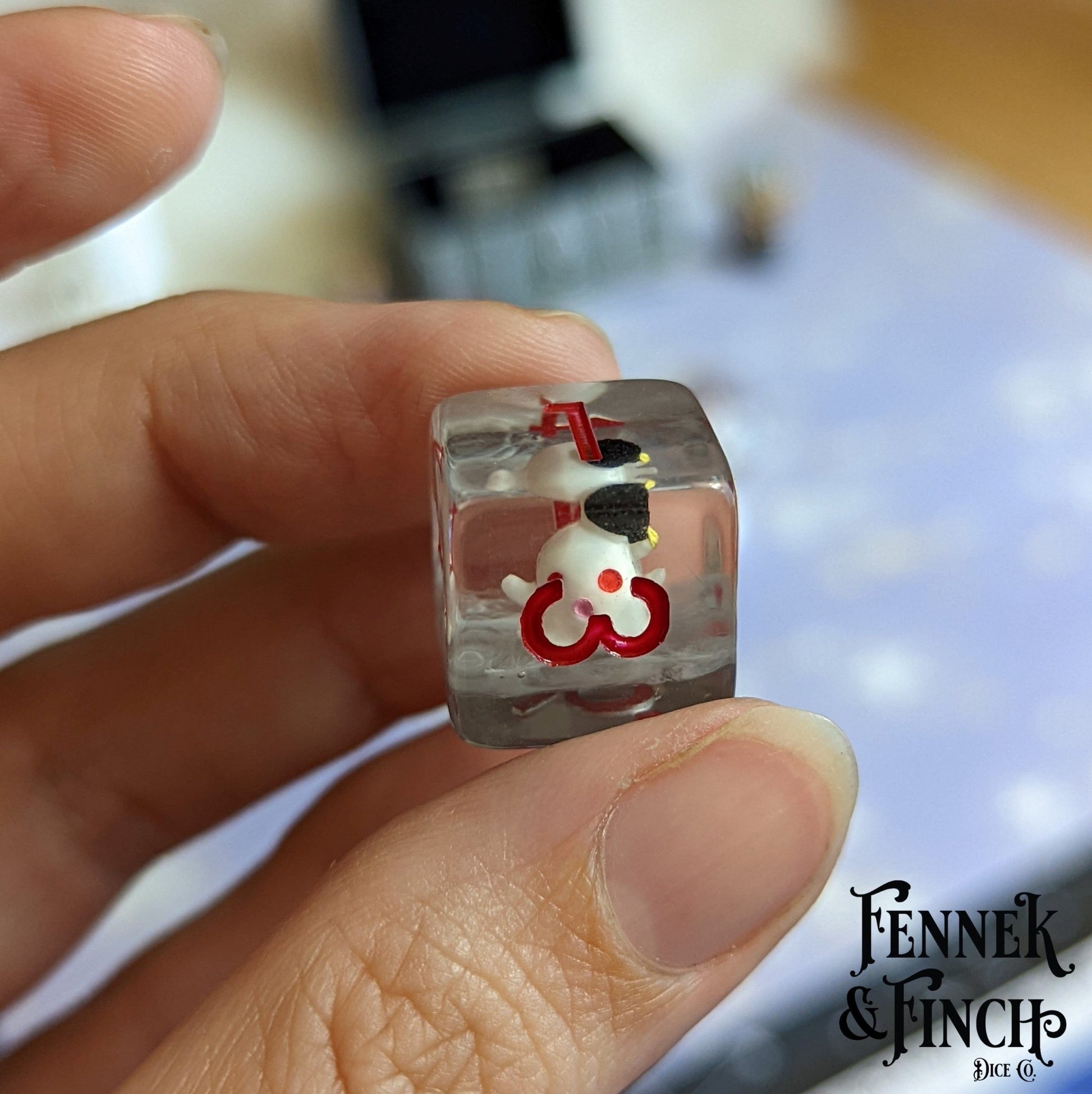 Happy Phantom Dice Set – 7 - Piece Ghost Grey Resin DnD Dice - Fennek and Finch