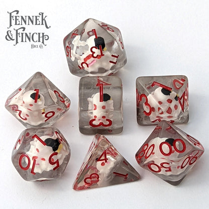 Happy Phantom Dice Set – 7 - Piece Ghost Grey Resin DnD Dice - Fennek and Finch