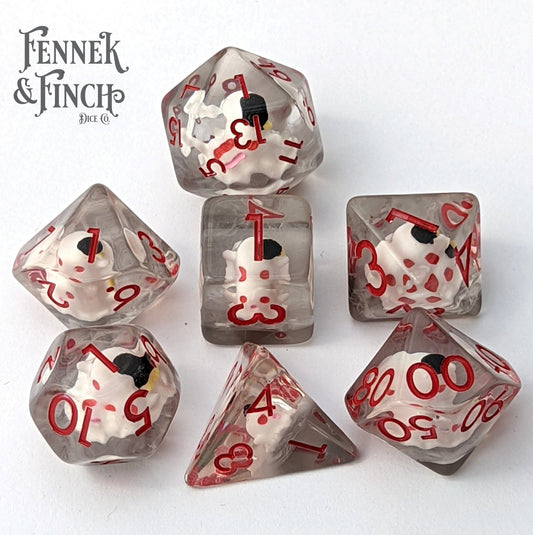 Happy Phantom Dice Set – 7 - Piece Ghost Grey Resin DnD Dice - Fennek and Finch