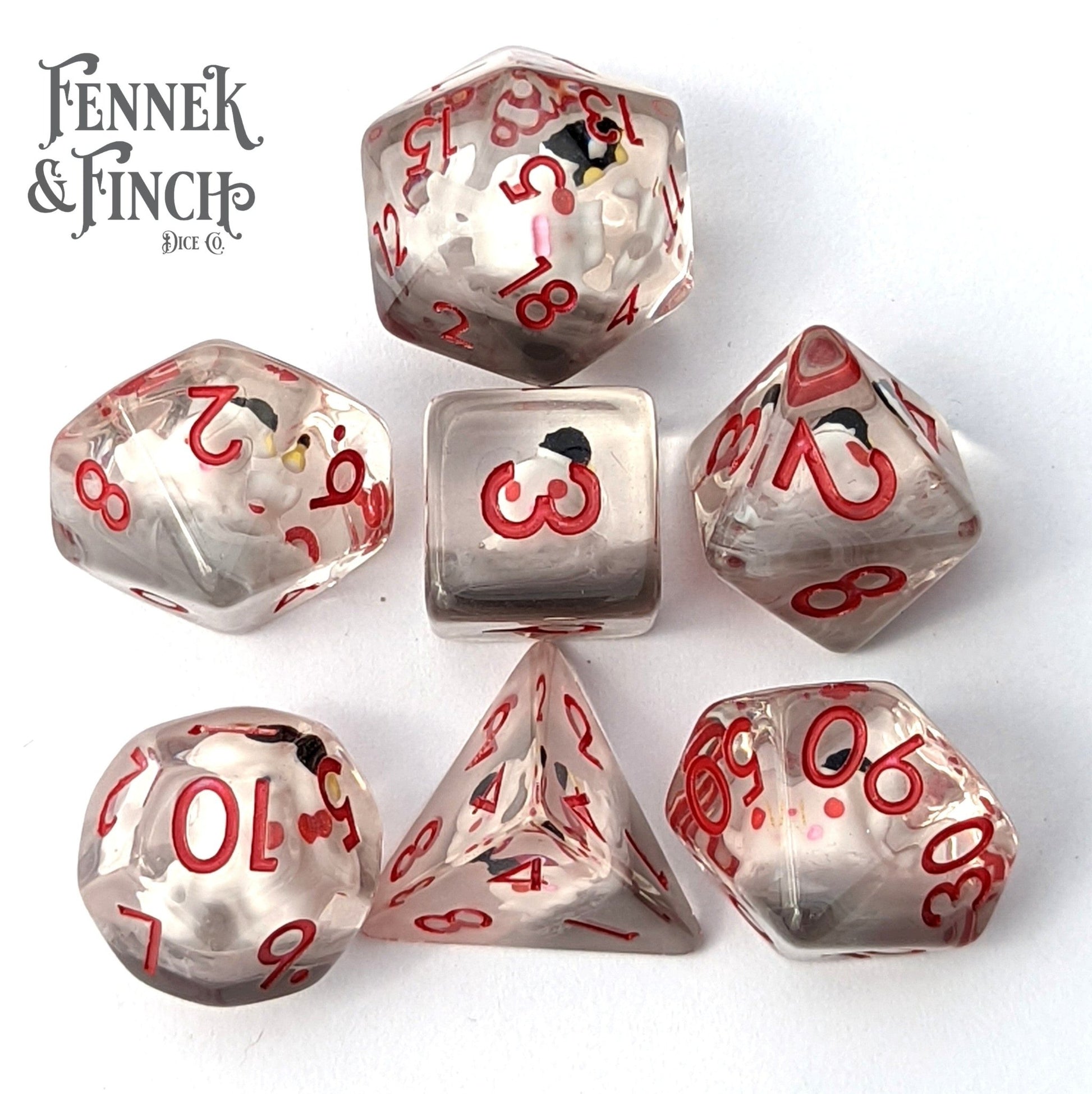 Happy Phantom Dice Set – 7 - Piece Ghost Grey Resin DnD Dice - Fennek and Finch