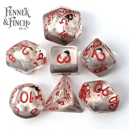 Happy Phantom Dice Set – 7 - Piece Ghost Grey Resin DnD Dice - Fennek and Finch