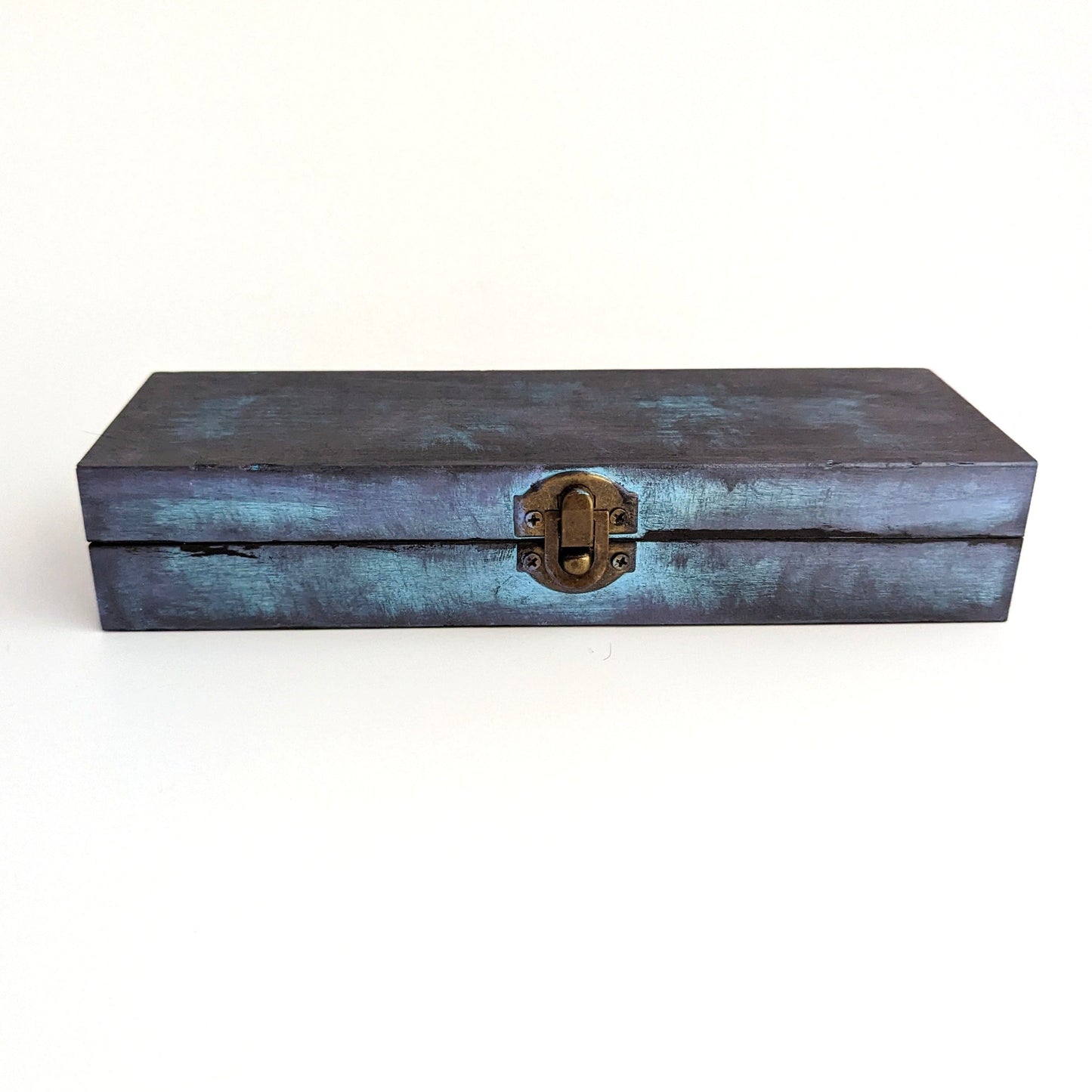 Haunted One Blue Wood Dice Box - Medium Size