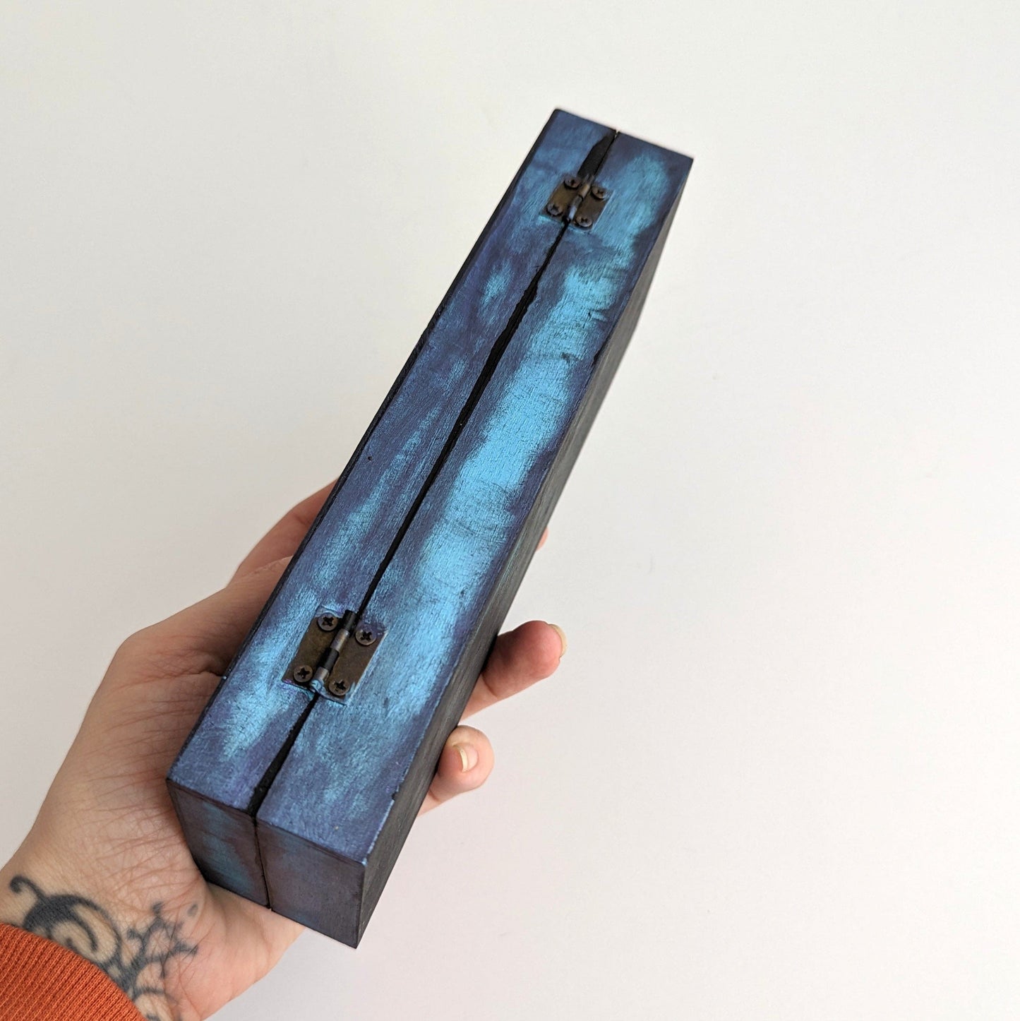 Haunted One Blue Wood Dice Box - Medium Size