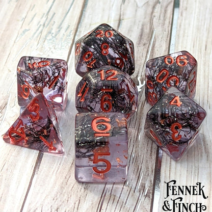 Hollow One Dice Set – 7 - Piece Undead Purple with Thread & Copper | Fennek & Finch - Fennek and Finch