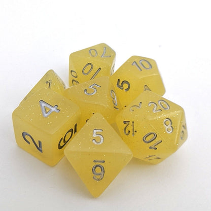 Holy Weapon Dice Set – Semi-Translucent Yellow with Stardust Glitter Dice sets Fennek and Finch