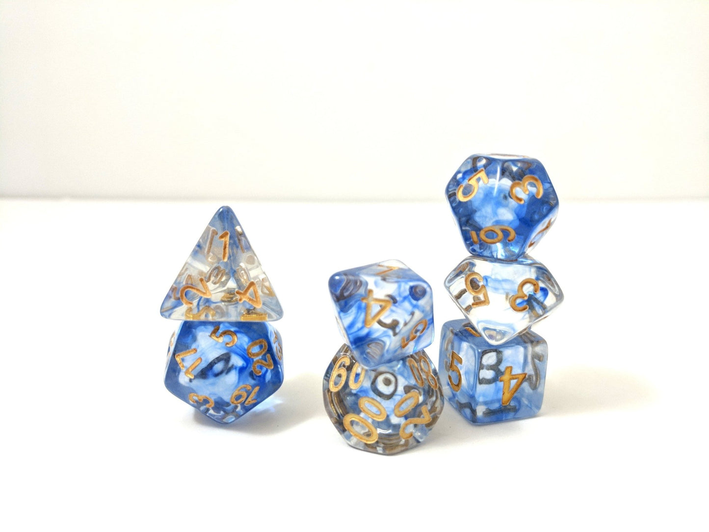 Ice Shift Dice Set – Clear with Suspended Blue Ink & Winter Magic Dice sets Fennek and Finch