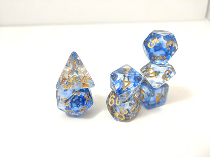 Ice Shift Dice Set – Clear with Suspended Blue Ink & Winter Magic Dice sets Fennek and Finch