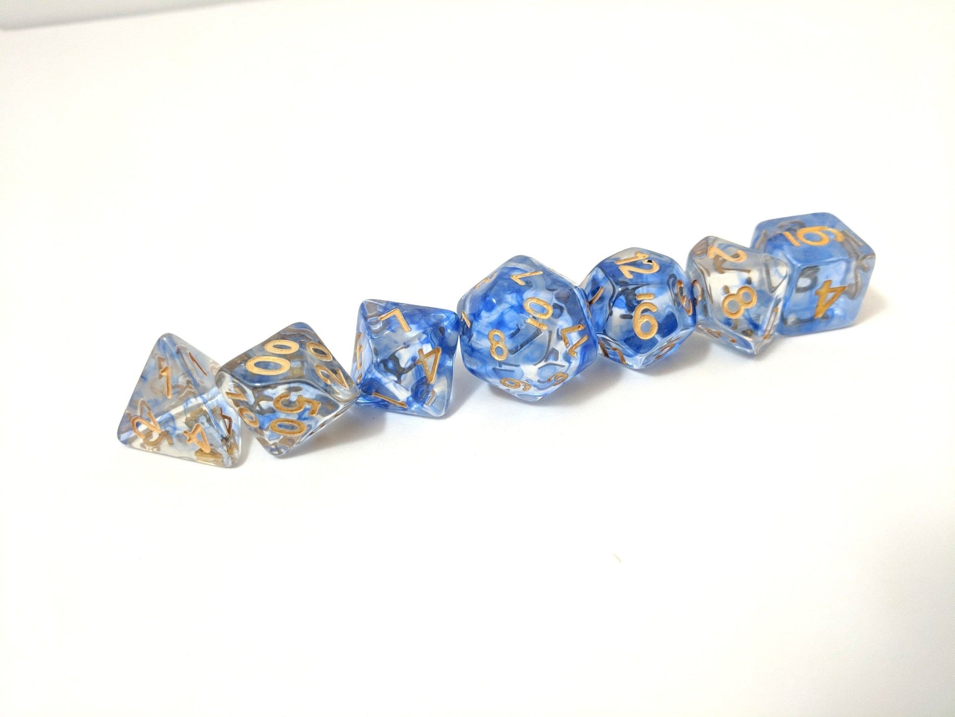 Ice Shift Dice Set – Clear with Suspended Blue Ink & Winter Magic Dice sets Fennek and Finch