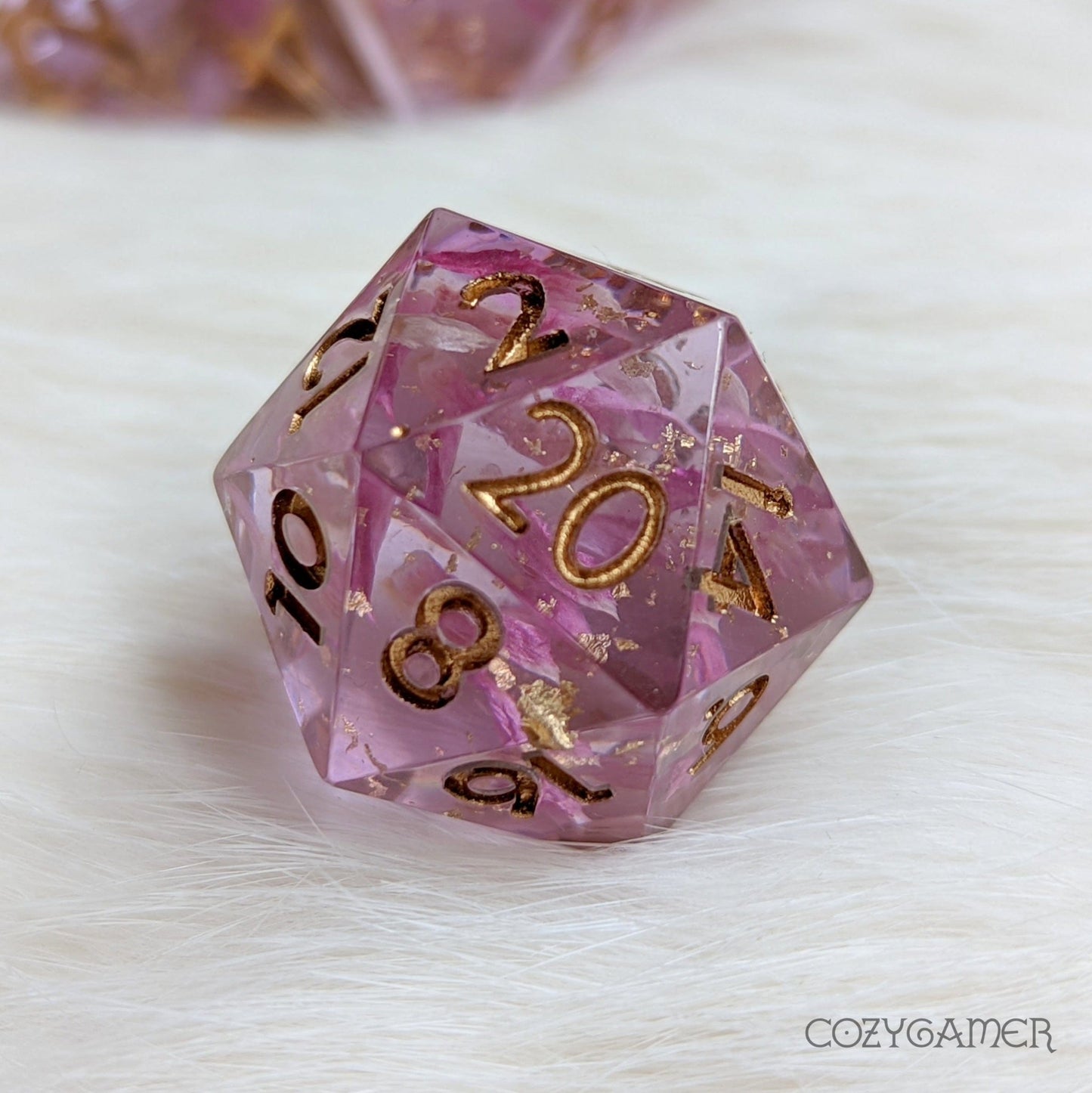 Immortal Love Dice Set – Mauve Sharp Edge with Petals & Metal Foil - Fennek and Finch