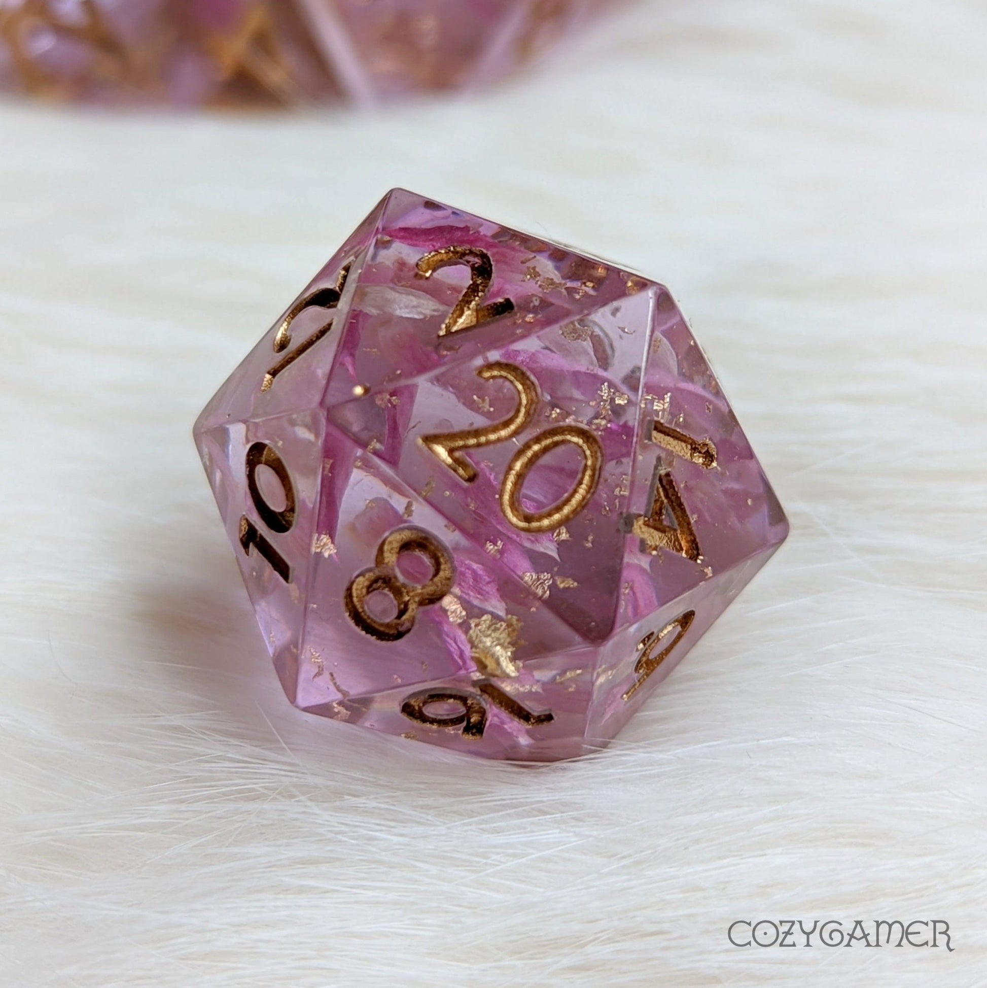 Immortal Love Dice Set – Mauve Sharp Edge with Petals & Metal Foil - Fennek and Finch