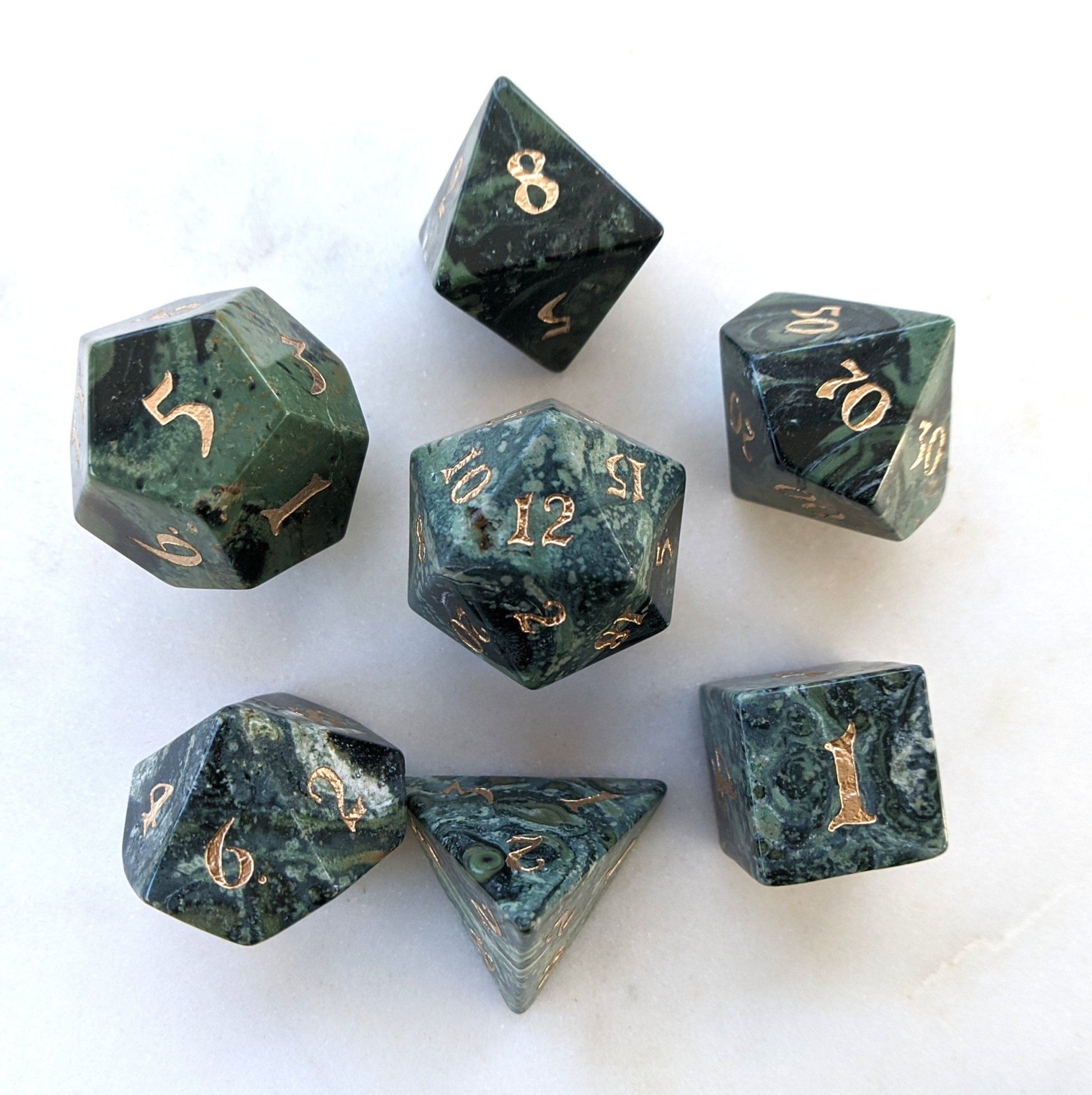 Jasper Gemstone Dice Set – 7 - Piece Real Natural Stone DnD Dice - Fennek and Finch